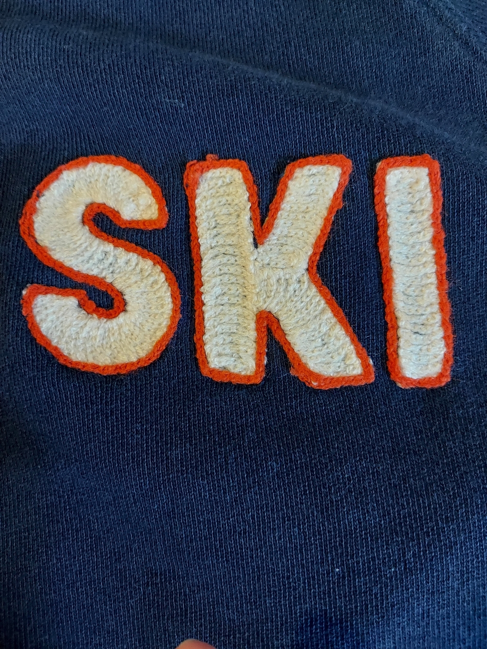 J Crew Navy Blue Orange Après Ski 100 % Cotton Crew Neck Sweatshirt Size M - Picture 7 of 8